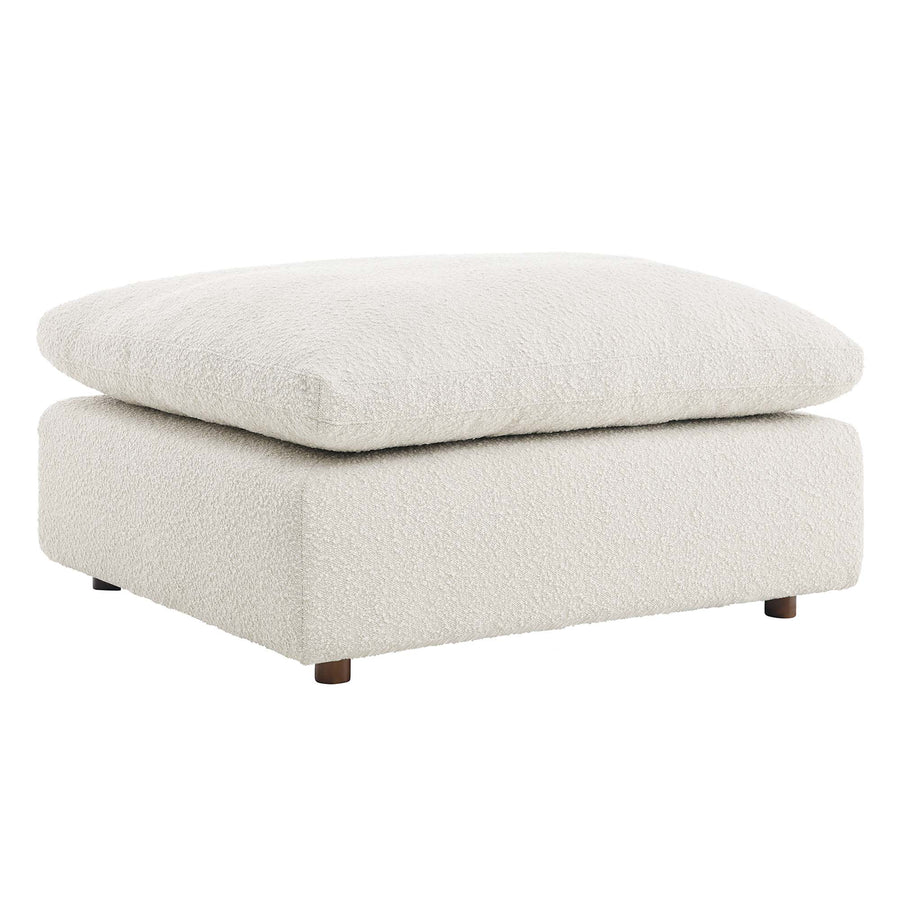 Linden Down Filled Overstuffed Boucle Fabric Ottoman in Ivory