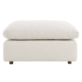 Linden Down Filled Overstuffed Boucle Fabric Ottoman in Ivory