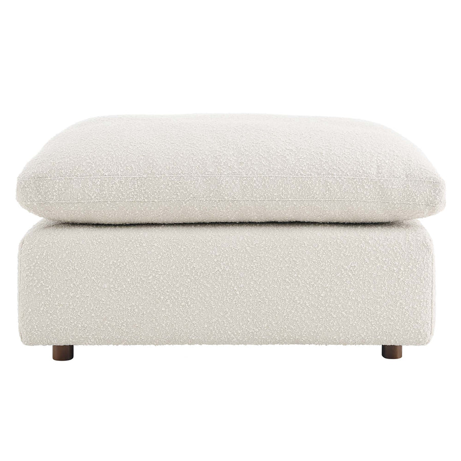 Linden Down Filled Overstuffed Boucle Fabric Ottoman in Ivory