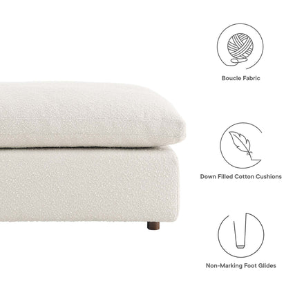 Commix Down Filled Overstuffed Boucle Fabric Ottoman in Ivory
