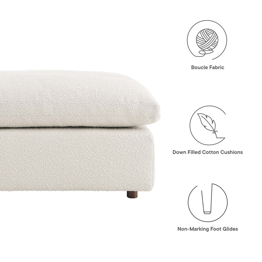 Linden Down Filled Overstuffed Boucle Fabric Ottoman in Ivory