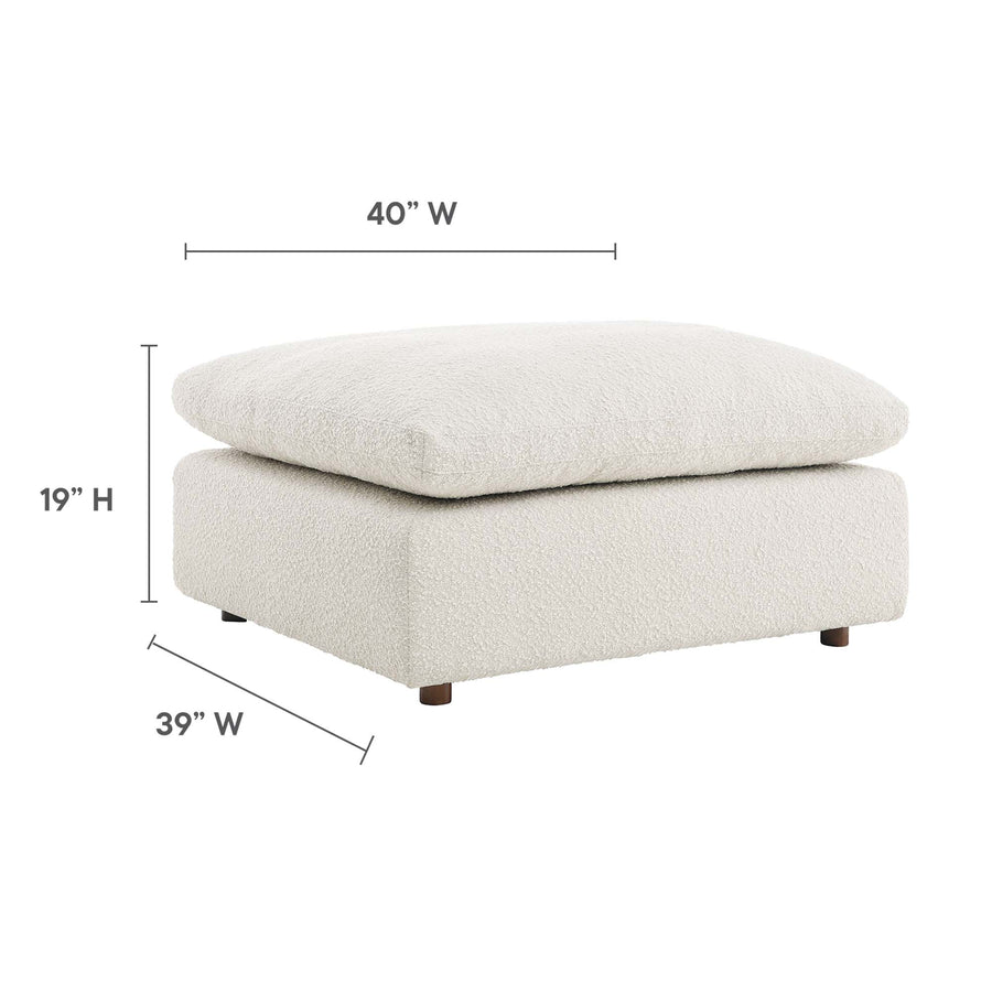 Linden Down Filled Overstuffed Boucle Fabric Ottoman in Ivory