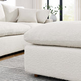 Linden Down Filled Overstuffed Boucle Fabric Ottoman in Ivory