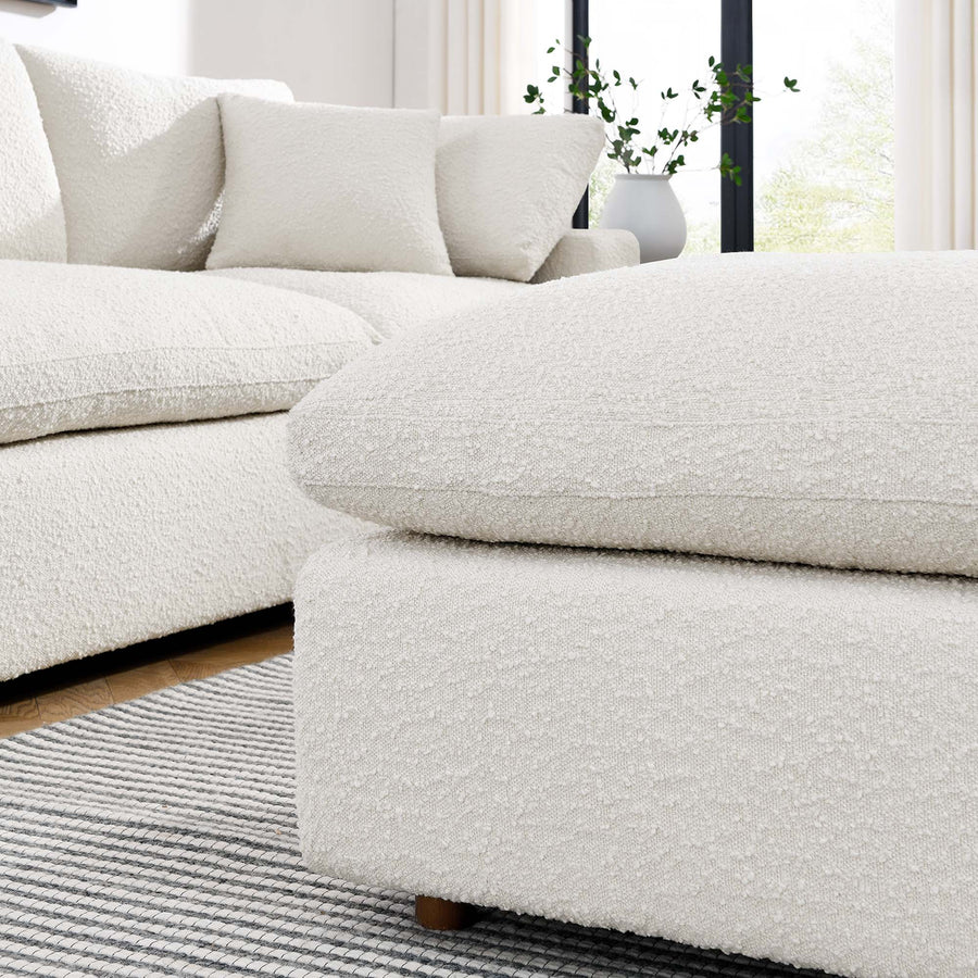 Linden Down Filled Overstuffed Boucle Fabric Ottoman in Ivory