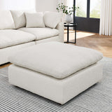 Linden Down Filled Overstuffed Boucle Fabric Ottoman in Ivory