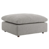 Linden Down Filled Overstuffed Boucle Fabric Ottoman in Light Gray