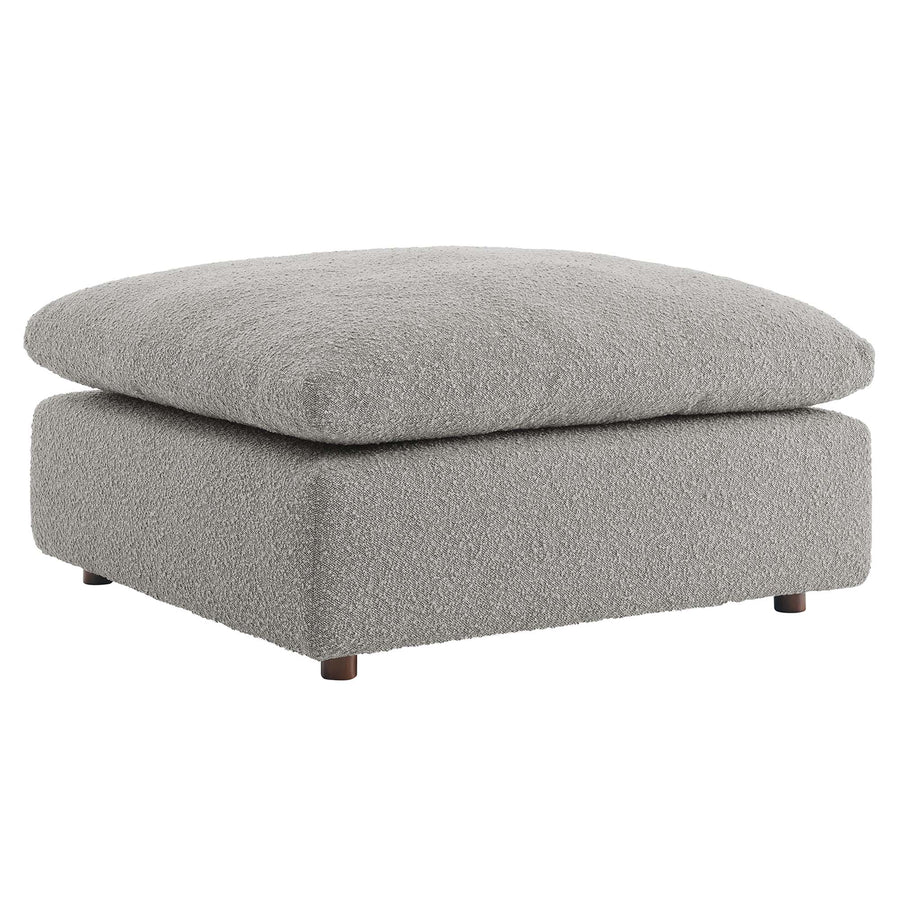 Linden Down Filled Overstuffed Boucle Fabric Ottoman in Light Gray