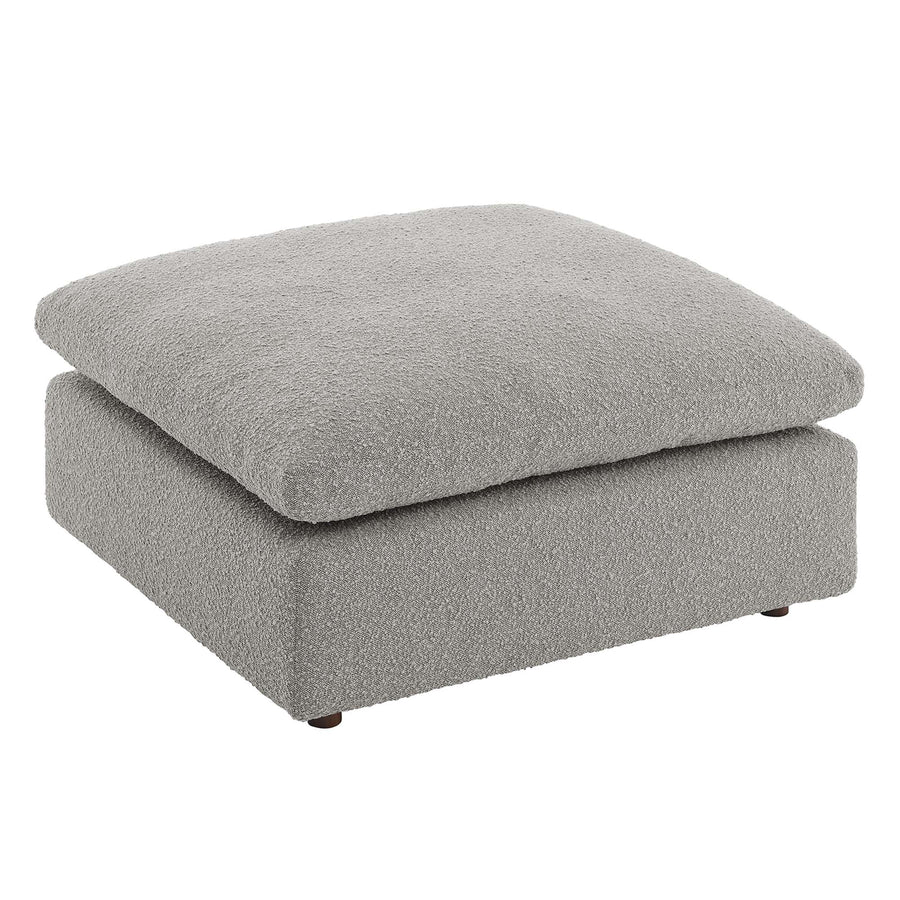 Linden Down Filled Overstuffed Boucle Fabric Ottoman in Light Gray