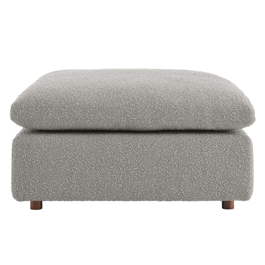 Linden Down Filled Overstuffed Boucle Fabric Ottoman in Light Gray