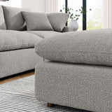 Linden Down Filled Overstuffed Boucle Fabric Ottoman in Light Gray
