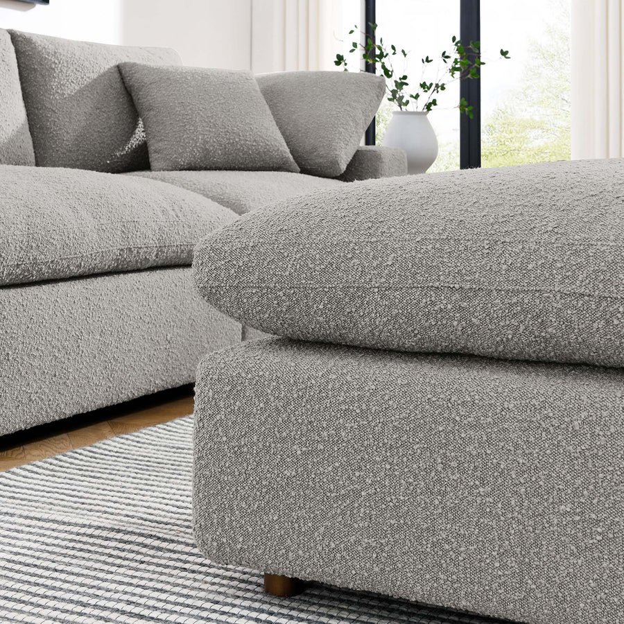 Linden Down Filled Overstuffed Boucle Fabric Ottoman in Light Gray