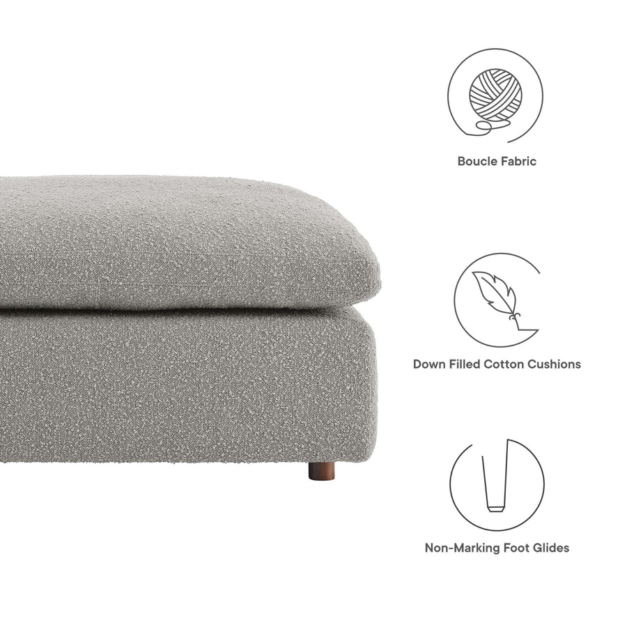 Linden Down Filled Overstuffed Boucle Fabric Ottoman in Light Gray