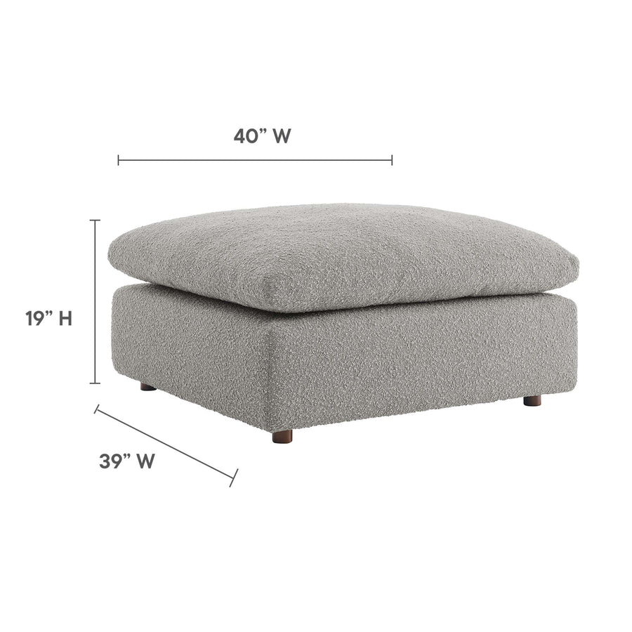 Linden Down Filled Overstuffed Boucle Fabric Ottoman in Light Gray