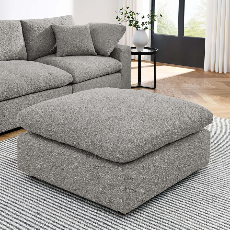 Linden Down Filled Overstuffed Boucle Fabric Ottoman in Light Gray