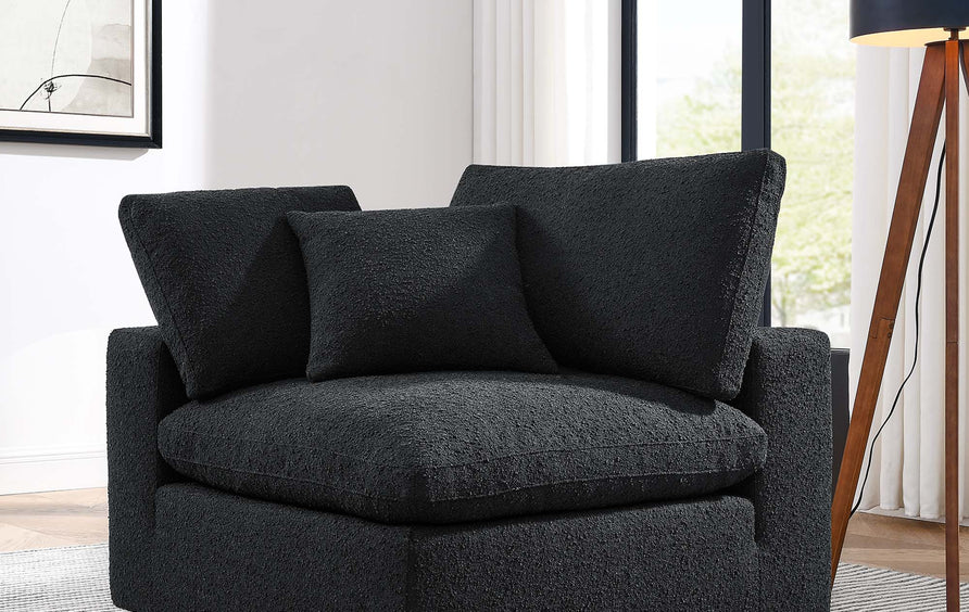 Linden Down Filled Overstuffed Boucle Fabric Corner Chair in Black