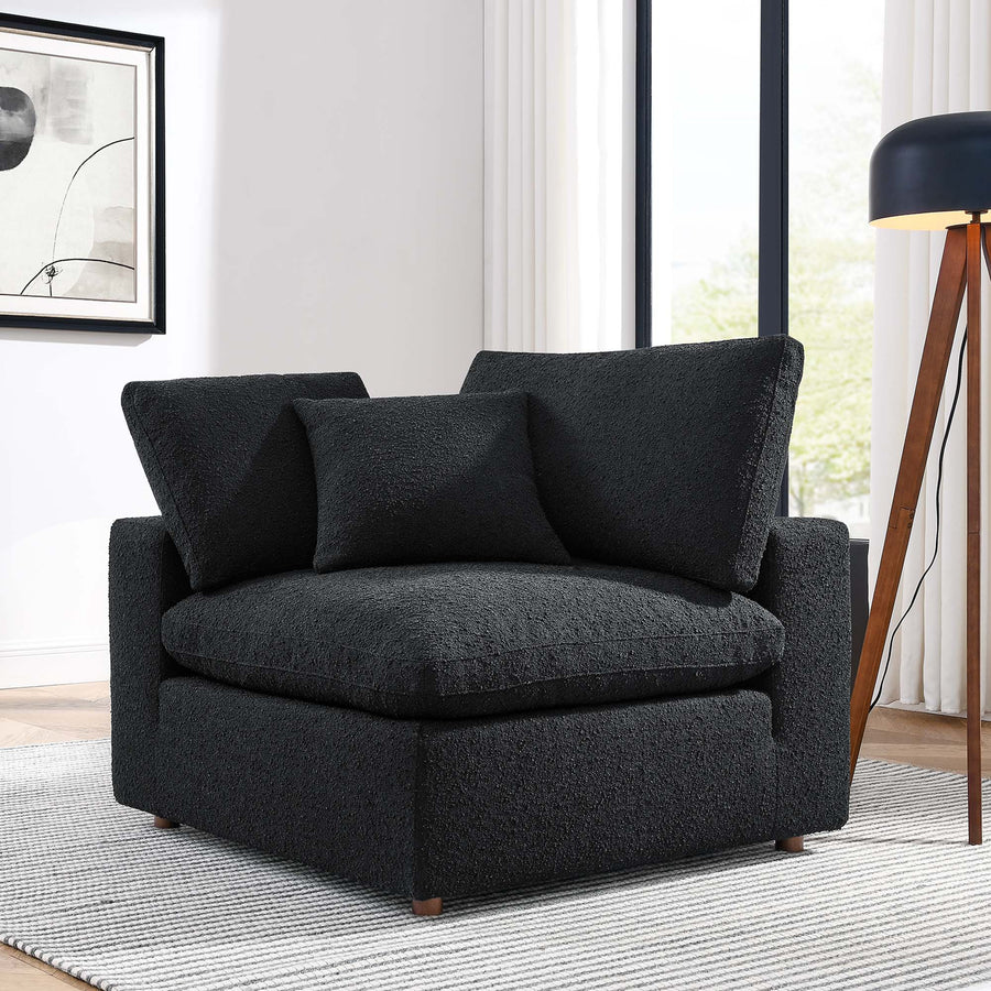 Linden Down Filled Overstuffed Boucle Fabric Corner Chair in Black