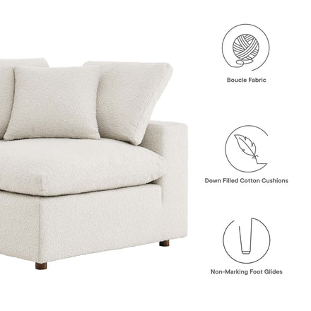 Commix Down Filled Overstuffed Boucle Fabric Corner Chair in Ivory