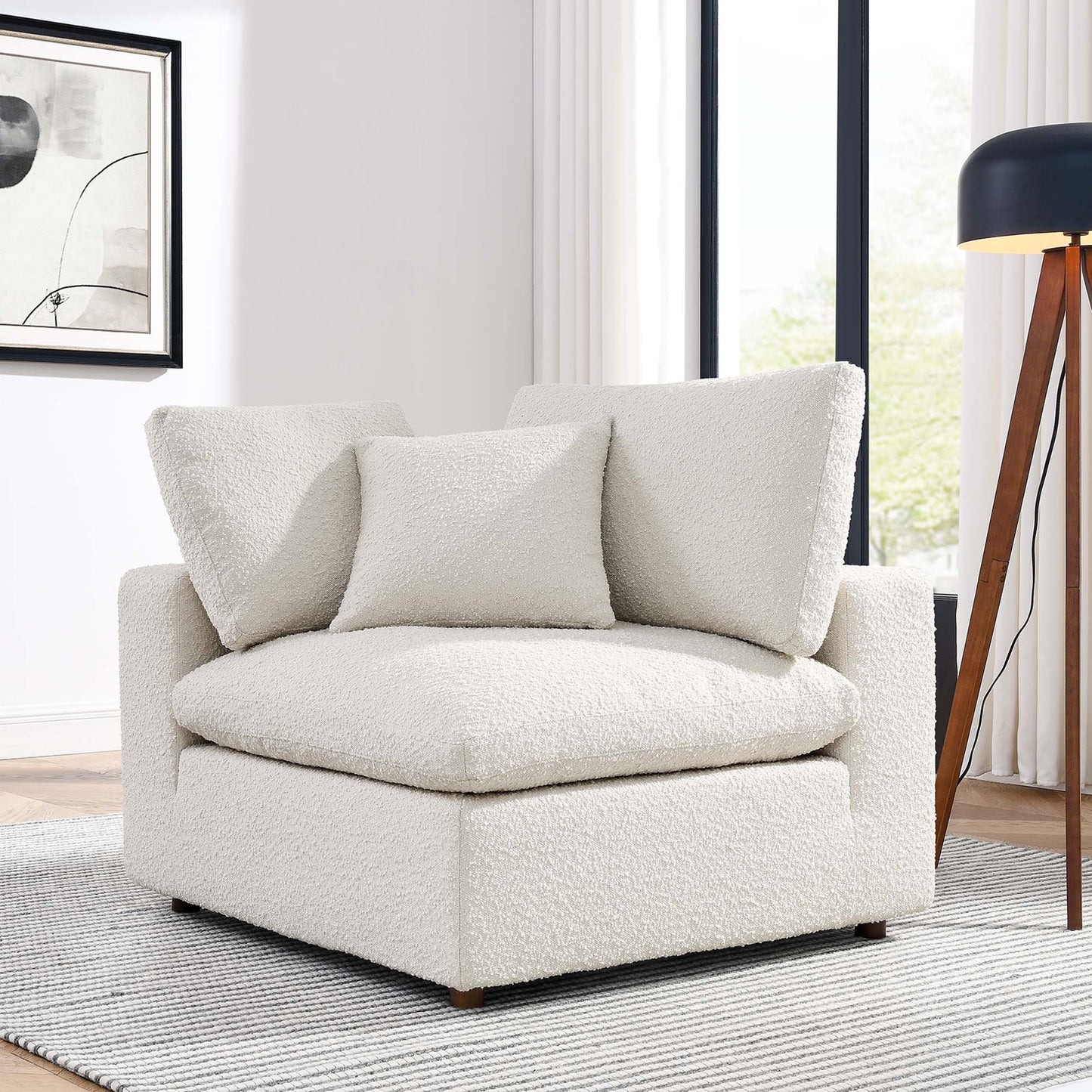 Commix Down Filled Overstuffed Boucle Fabric Corner Chair by Furniture For America