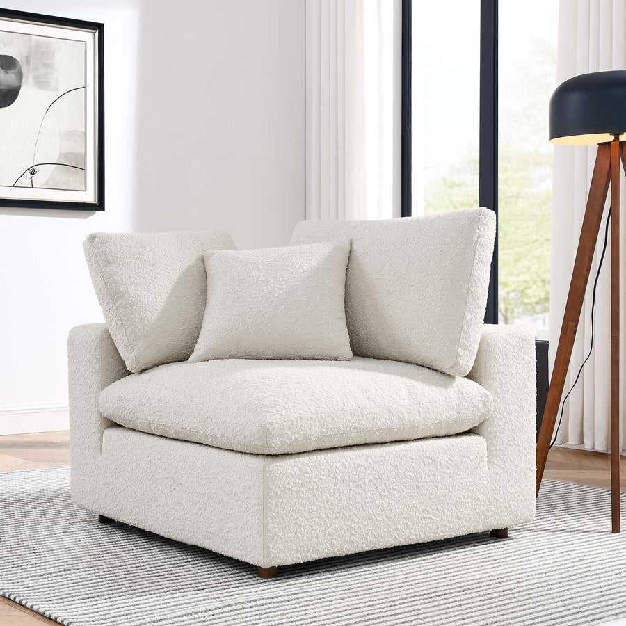 Linden Down Filled Overstuffed Boucle Fabric Corner Chair in Ivory