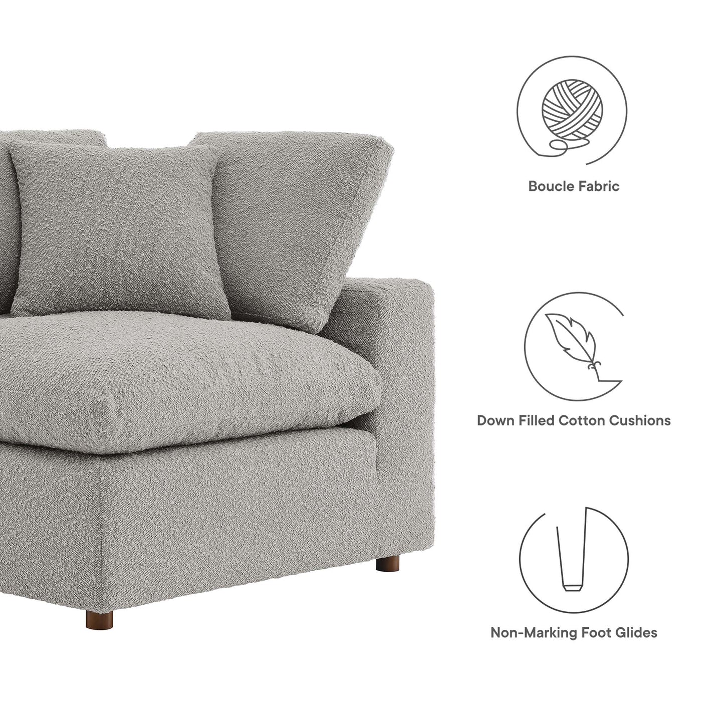 Commix Down Filled Overstuffed Boucle Fabric Corner Chair by Furniture For America
