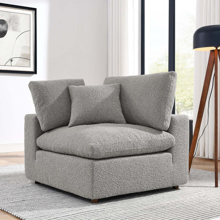 Commix Down Filled Overstuffed Boucle Fabric Corner Chair in Light Gray