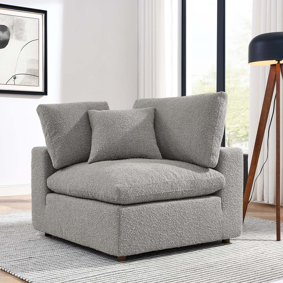 Linden Down Filled Overstuffed Boucle Fabric Corner Chair in Light Gray