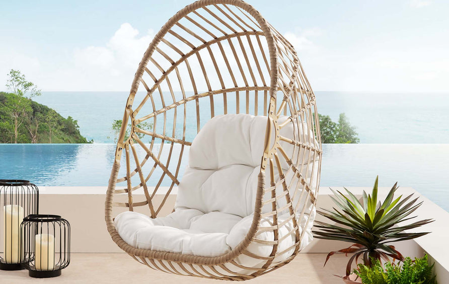Notus Wicker Rattan Outdoor Patio Rattan Swing Chair without Stand in Natural White