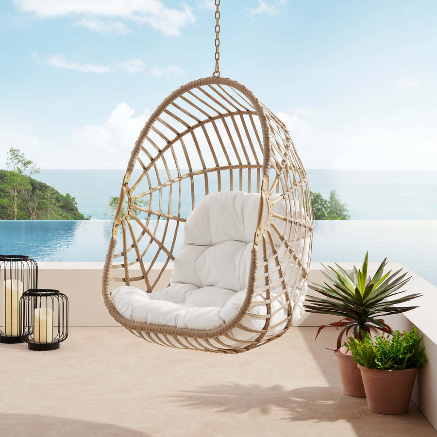 Notus Wicker Rattan Outdoor Patio Rattan Swing Chair without Stand in Natural White