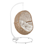 Luna Outdoor Patio Rattan Swing Chair in Cappuccino Beige