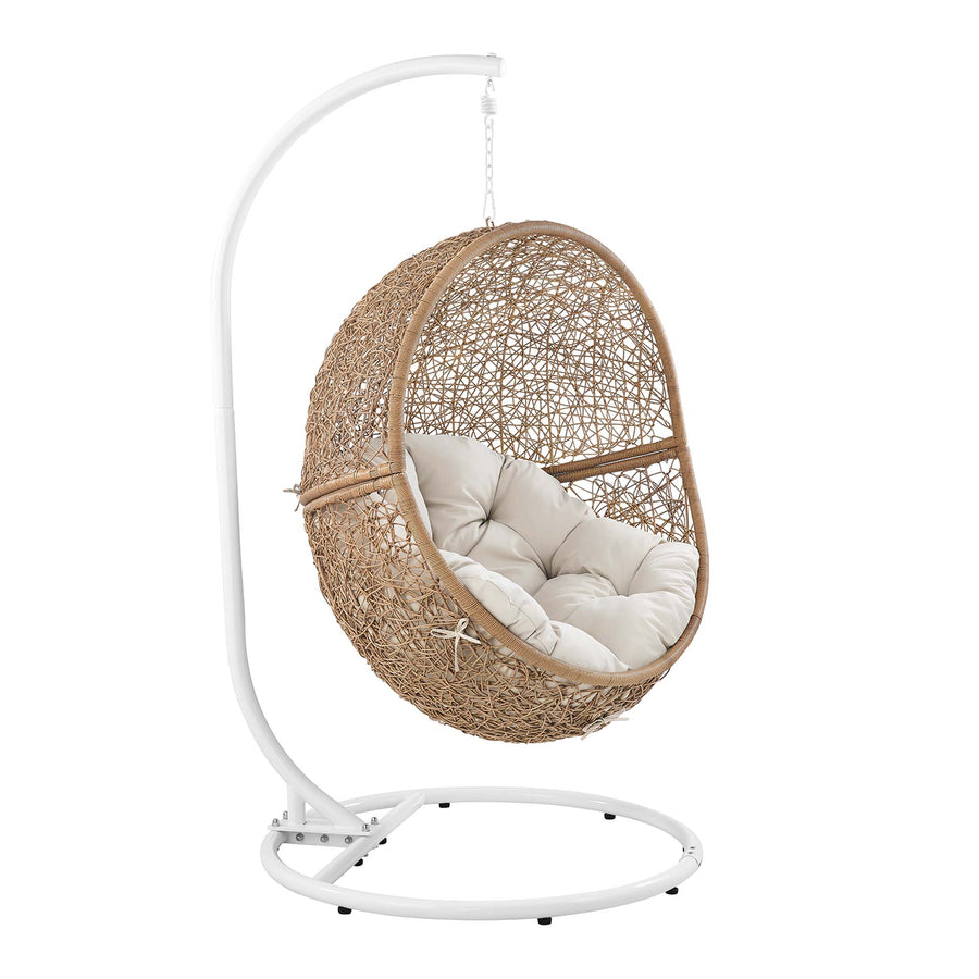 Luna Outdoor Patio Rattan Swing Chair in Cappuccino Beige