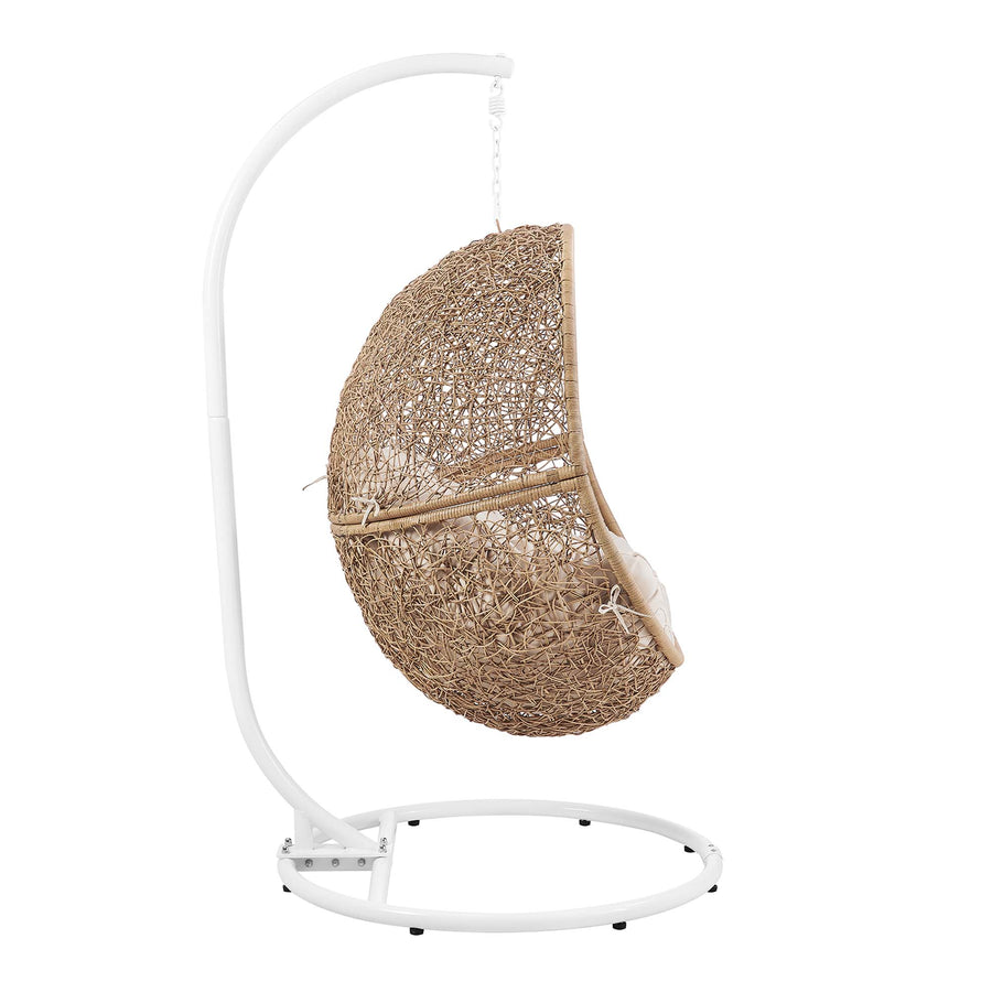 Luna Outdoor Patio Rattan Swing Chair in Cappuccino Beige