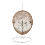 Luna Outdoor Patio Rattan Swing Chair in Cappuccino Beige