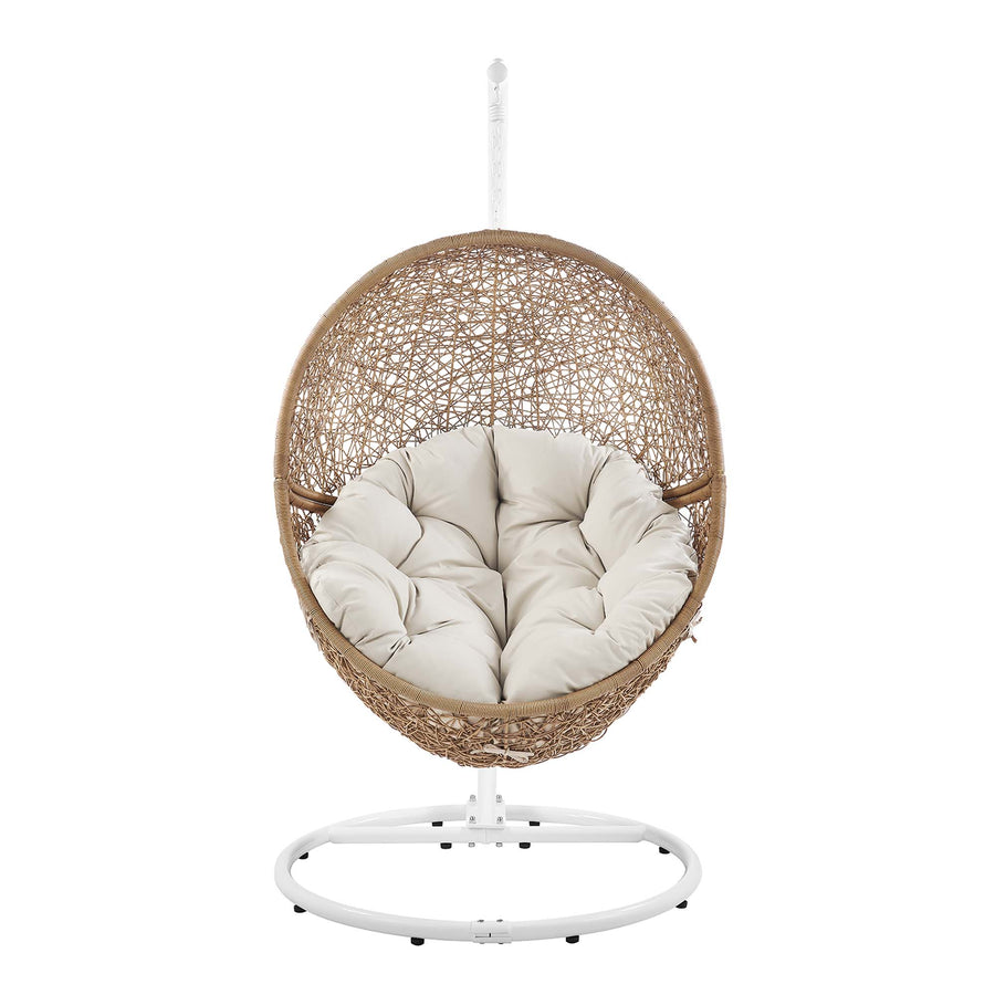 Luna Outdoor Patio Rattan Swing Chair in Cappuccino Beige