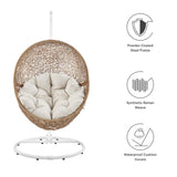 Luna Outdoor Patio Rattan Swing Chair in Cappuccino Beige