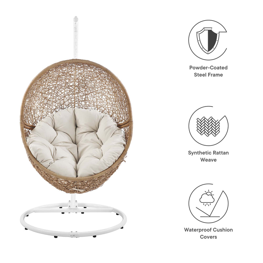 Luna Outdoor Patio Rattan Swing Chair in Cappuccino Beige
