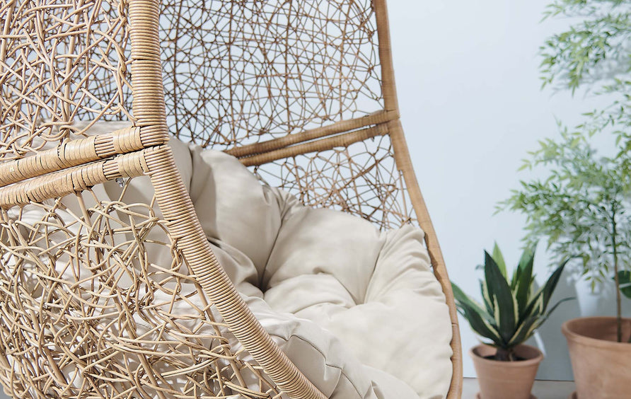 Luna Outdoor Patio Rattan Swing Chair in Cappuccino Beige