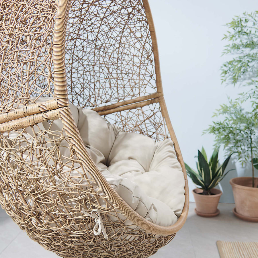 Luna Outdoor Patio Rattan Swing Chair in Cappuccino Beige