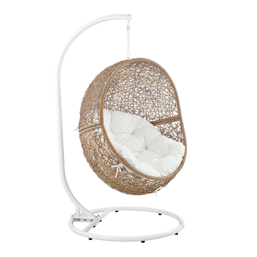 Luna Outdoor Patio Rattan Swing Chair in Cappuccino White