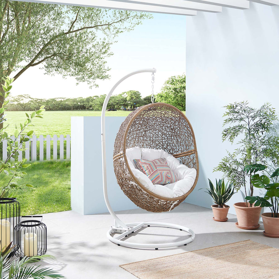 Luna Outdoor Patio Rattan Swing Chair in Cappuccino White