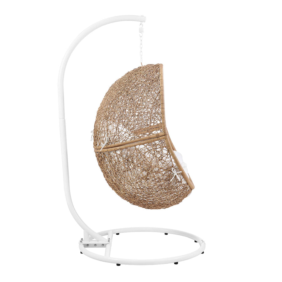 Luna Outdoor Patio Rattan Swing Chair in Cappuccino White