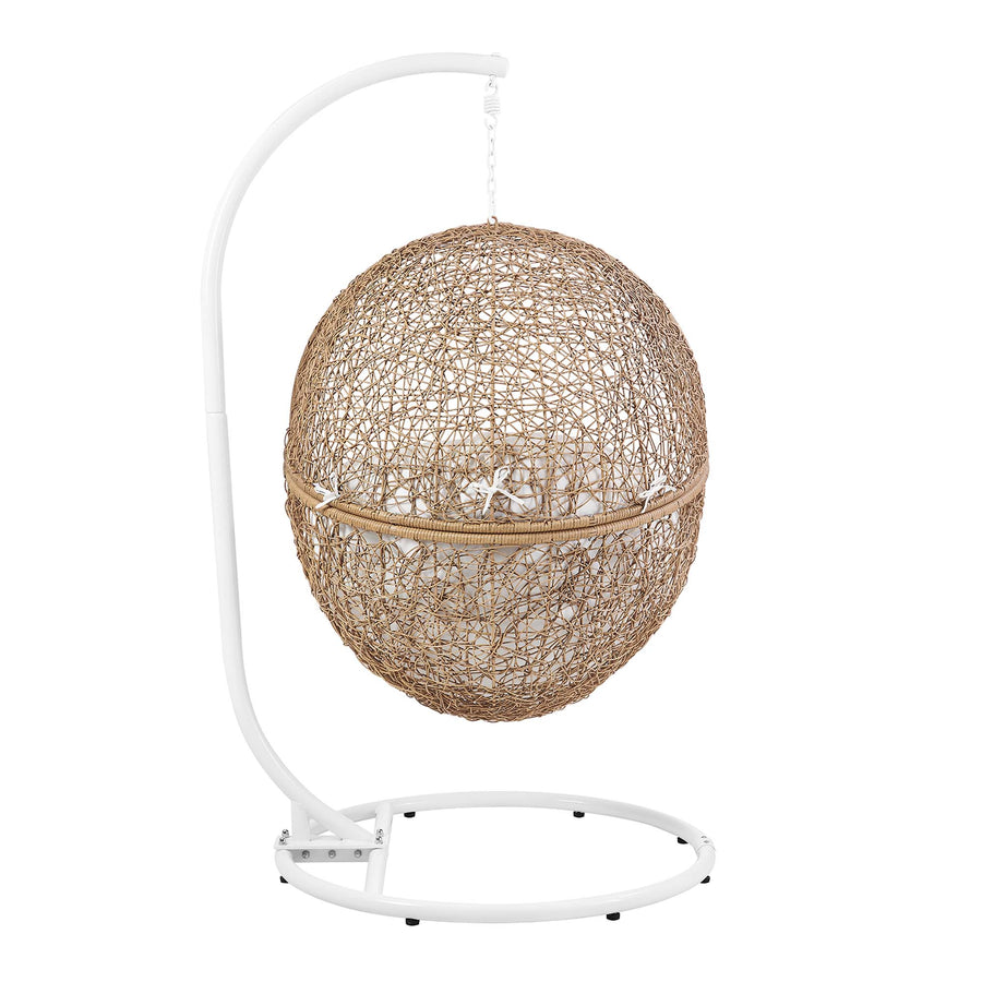 Luna Outdoor Patio Rattan Swing Chair in Cappuccino White
