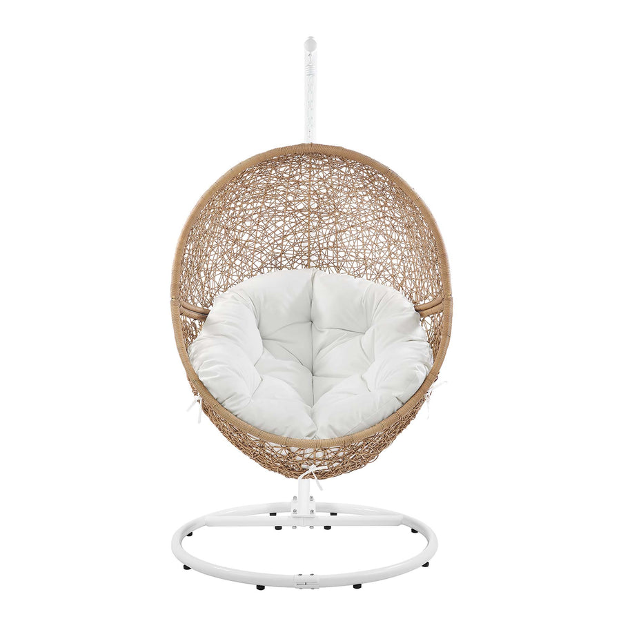 Luna Outdoor Patio Rattan Swing Chair in Cappuccino White