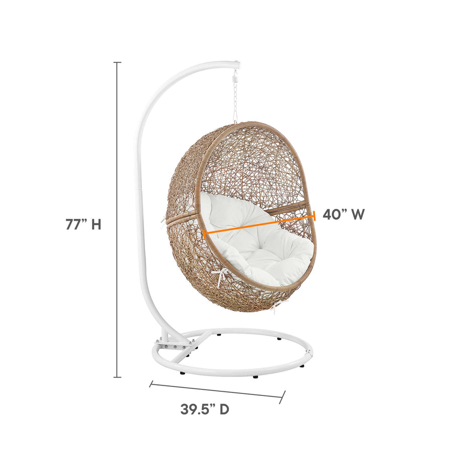 Luna Outdoor Patio Rattan Swing Chair in Cappuccino White