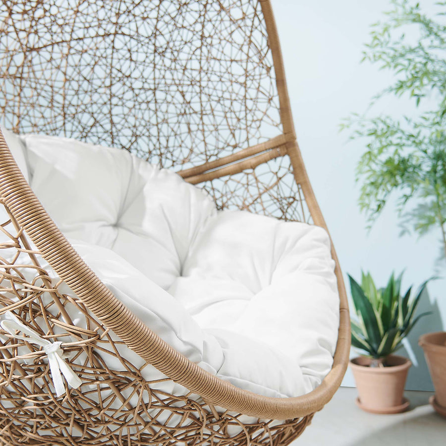 Luna Outdoor Patio Rattan Swing Chair in Cappuccino White