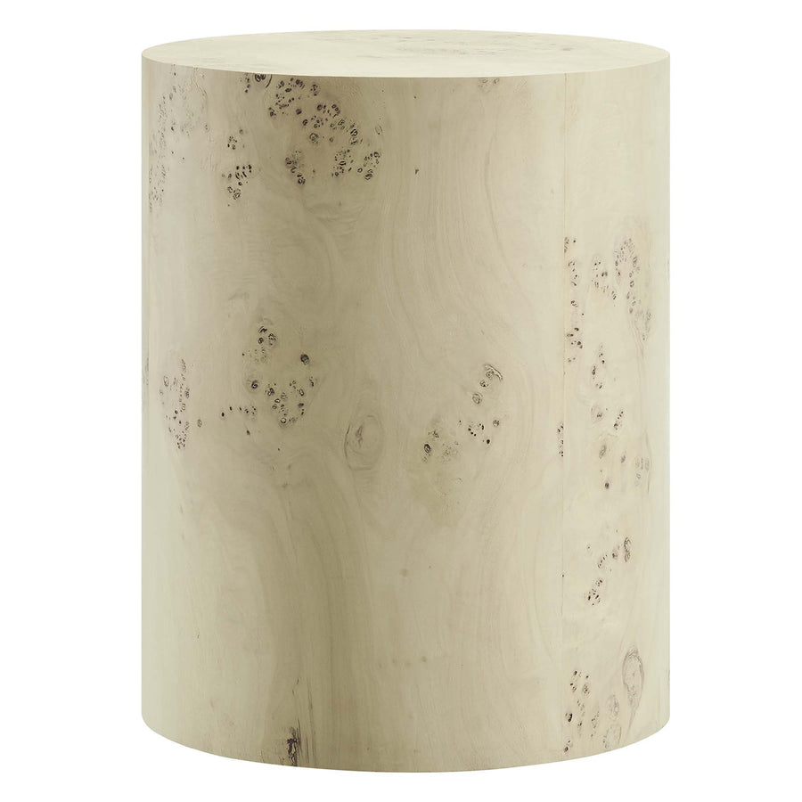 Gable 16" Round Burl Wood Side Table in Bleached Burl