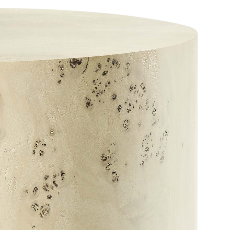 Gable 16" Round Burl Wood Side Table in Bleached Burl