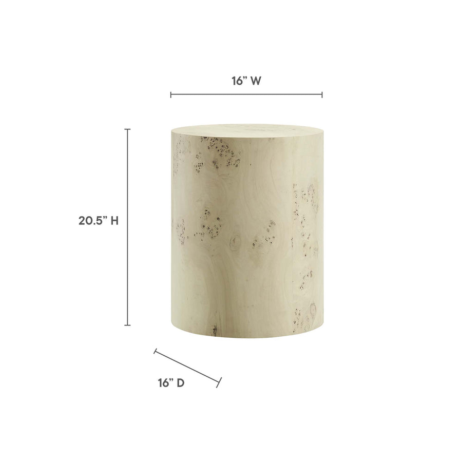 Gable 16" Round Burl Wood Side Table in Bleached Burl