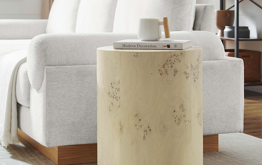 Gable 16" Round Burl Wood Side Table in Bleached Burl