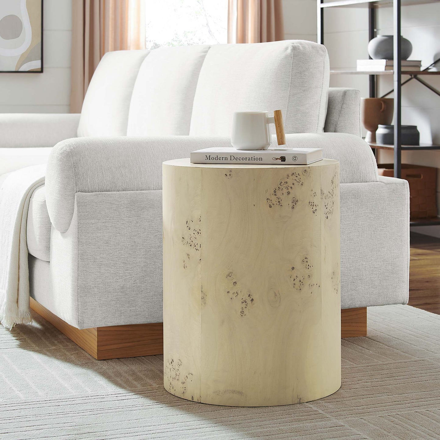Cosmos 16" Round Burl Wood Side Table by Furniture For America