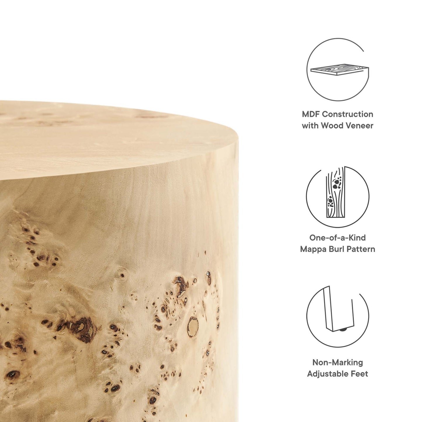 Cosmos 16" Round Burl Wood Side Table by Furniture For America